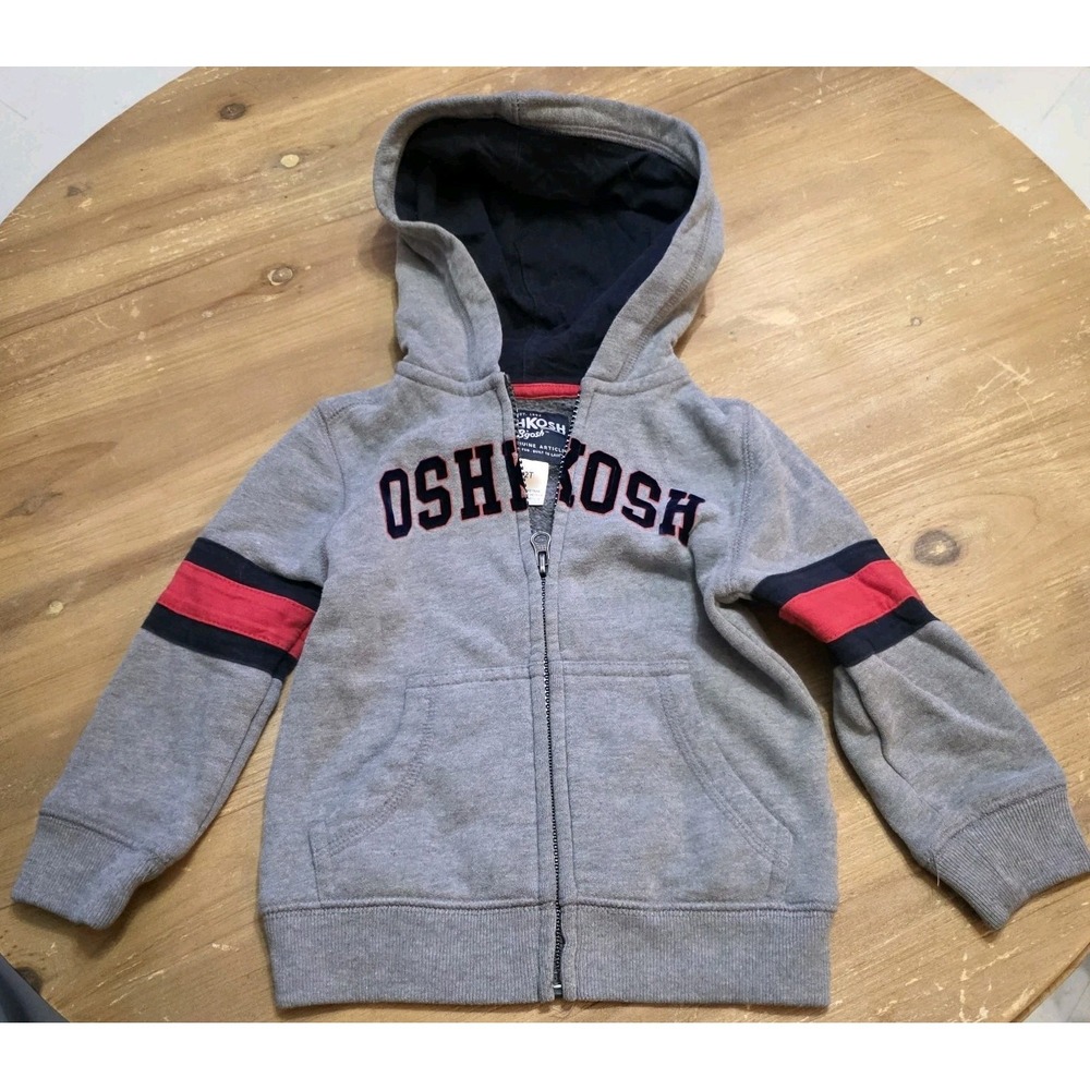 OshKosh Sweater Boys 2T Gray Hoodie Full Zip Outdoors Long Sleeves Toddler‎
